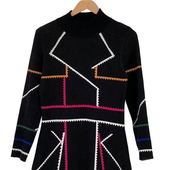 Epik Knit Midi A-Line Dress Long Sleeves Mock Neck Soft Women Medium Black - Picture 3 of 8